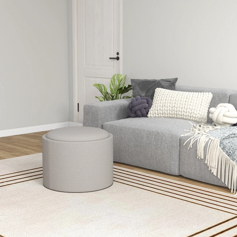 HOMCOM Hocker Polsterhocker, Leinen, versteckter Stauraum, umkehrbarer Deckel, 56cm x 56 cm x 42 cm, Hellgrau + Natur
