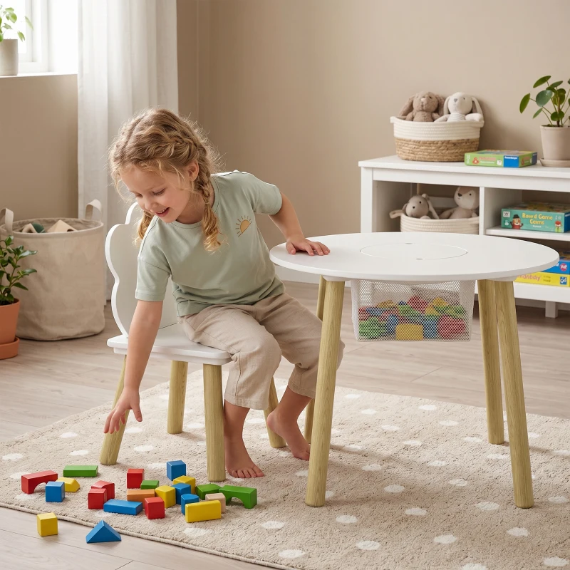 AIYAPLAY Kids Table and Chairs Set with Storage Bag Toddler Table and Chairs Set 3 Piece for Playroom White