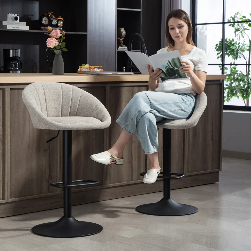 HOMCOM Lot de 2 tabourets de bar, chaises de bar hauteur réglable avec dossier et accoudoirs, repose-pieds, beige