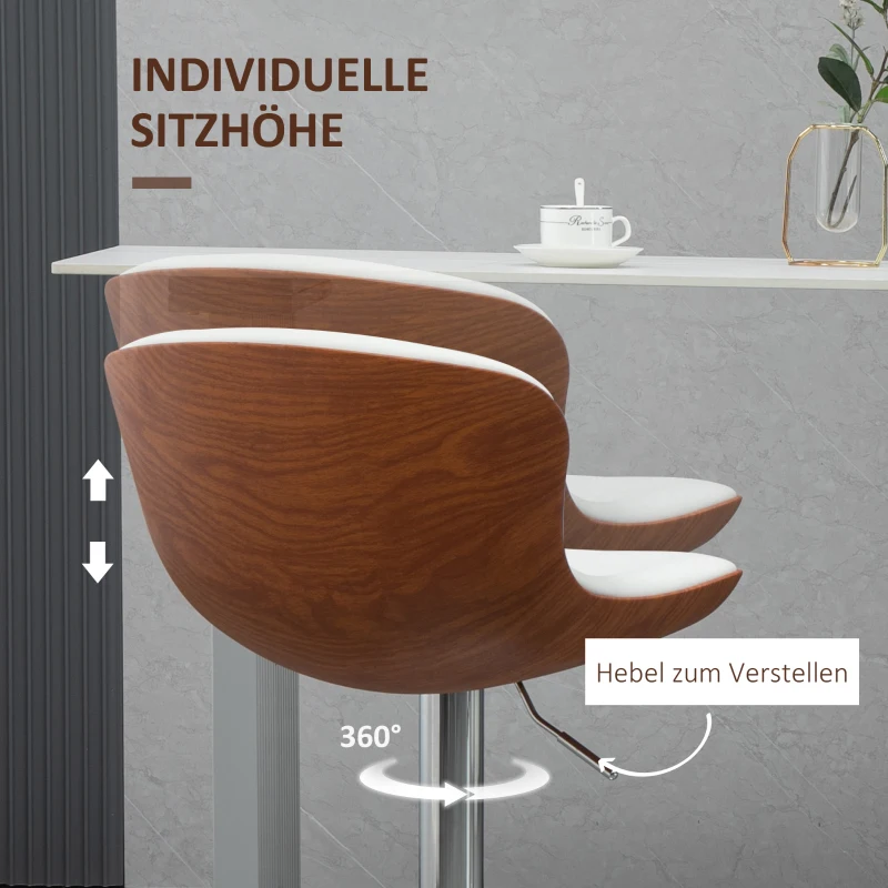 HOMCOM 2er-Set Barhocker, höhenverstellbar, Metallgestell, drehbarer Sitz, Cremeweiß