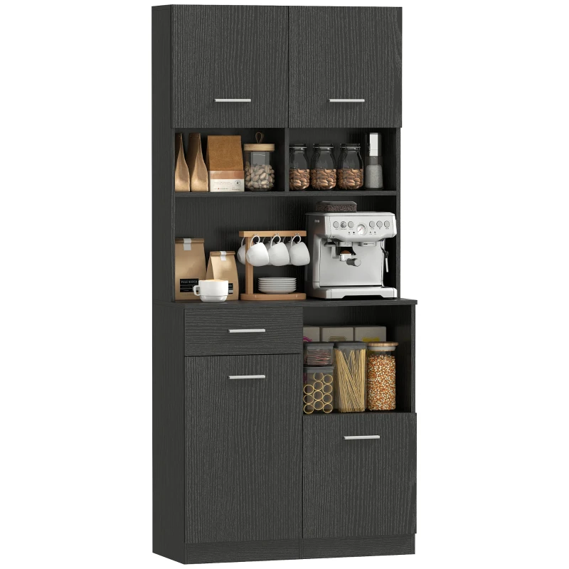 HOMCOM Küchenschrank, Buffet mit Schublade, Soft-Close Türen, 80 x 35 x 180 cm, Schwarz