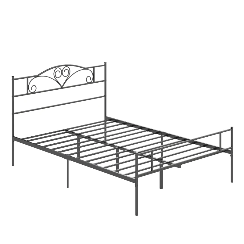 HOMCOM Bettgestell aus Metall mit Kopfteil, 300 kg Belastbarkeit, 145L x 211B x 106H cm, Schwarz
