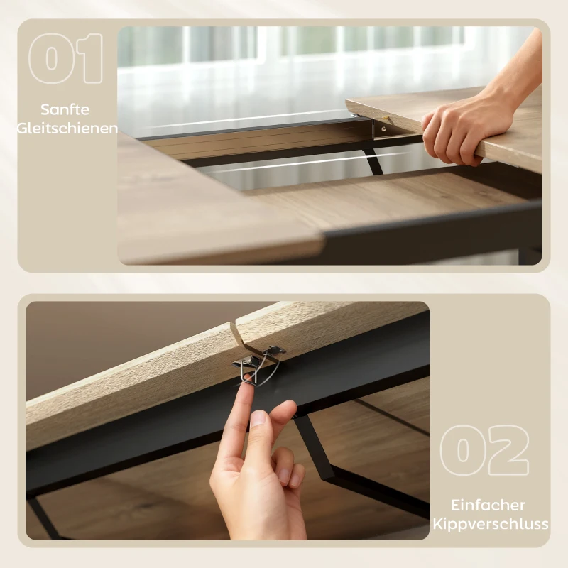 HOMCOM Ausziehbarer Esstisch für 6-8 Personen, 140-180 cm, rechteckiger Küchentisch mit Stahlbasis, Naturholz+Schwarz