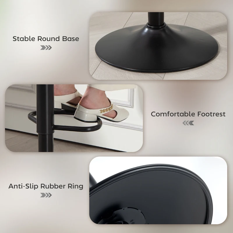 HOMCOM Lote de 2 Bancos de Bar, Altura Ajustável 62-83cm, Giratórias 360°, Assento Estofado, Encosto e Apoio para Pés, Cinza