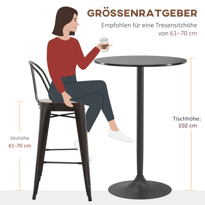 HOMCOM Bartisch Stehtisch, Tisch für 2 Personen, 70 x 70 x 102 cm, Schwarz