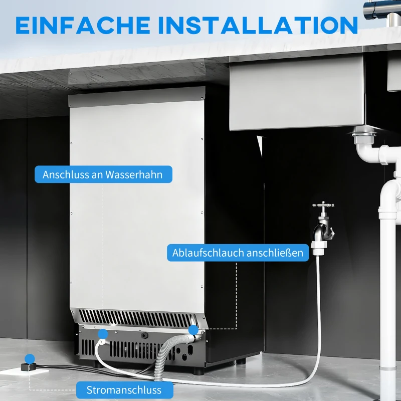 HOMCOM Kommerzielle Eiswürfelmaschine 45 kg/24H Eismaschine mit 11 kg Speicher, LCD-Anzeige für Restaurant