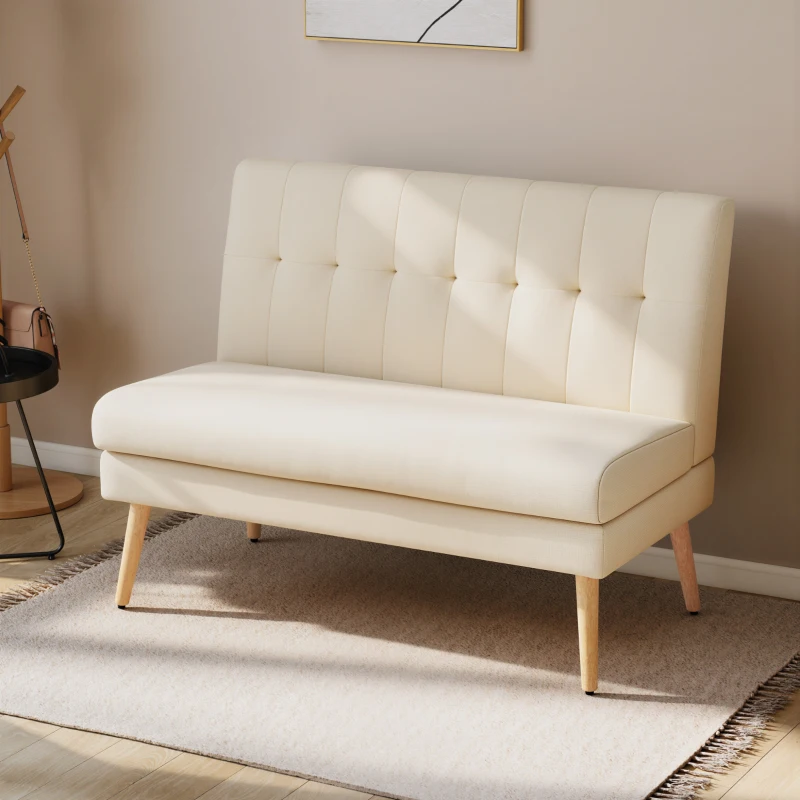 HOMCOM 2-Sitzer-Sofa, getuftete Rückenlehne, Holzbeine, dicke Polsterung, Leinenoptik, für kleine Räume, Beige