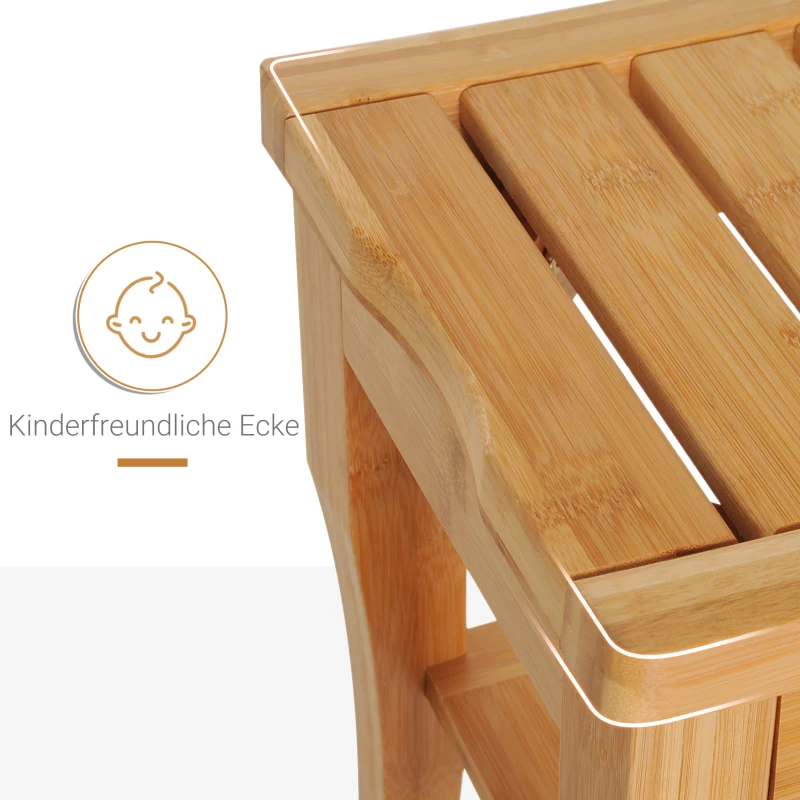 HOMCOM Duschhocker Badhocker mit Ablage Duschsitz Duschstuhl Badstuhl Badregal Bambus 47,5 x 26 x 44,5 cm Natur