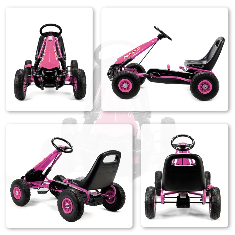 AIYAPLAY Pedal-Gokart für Kinder, höhenverstellbarer Sitz, EVA-Räder, Bremse, Kupplung, 3-8 Jahre, Rosa