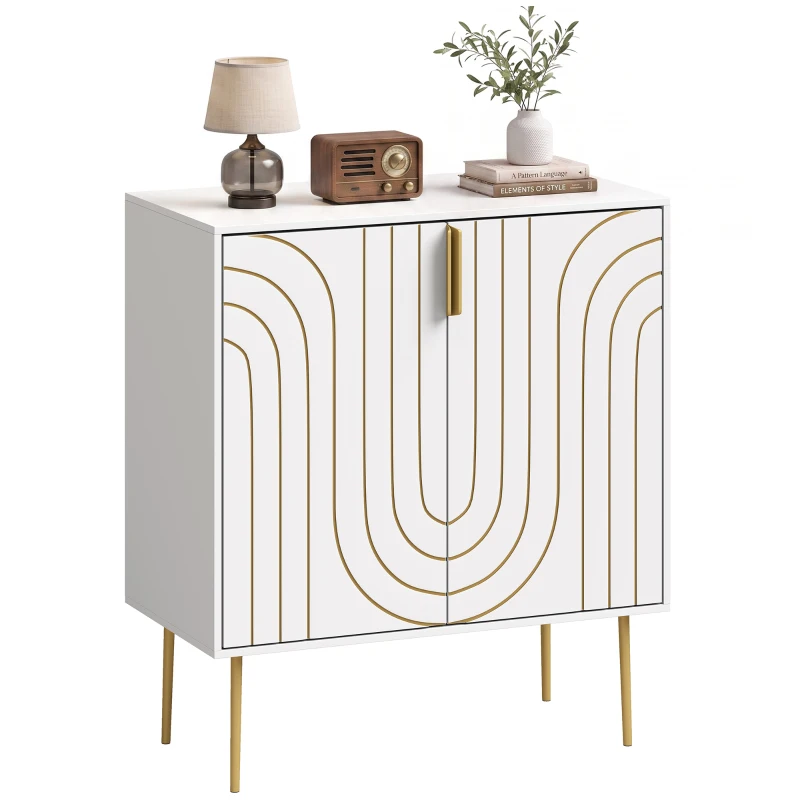 HOMCOM Modern Kitchen Cupboard, Storage Cabinet with 2 Doors, Adjustable Shelf and Metal Legs, White