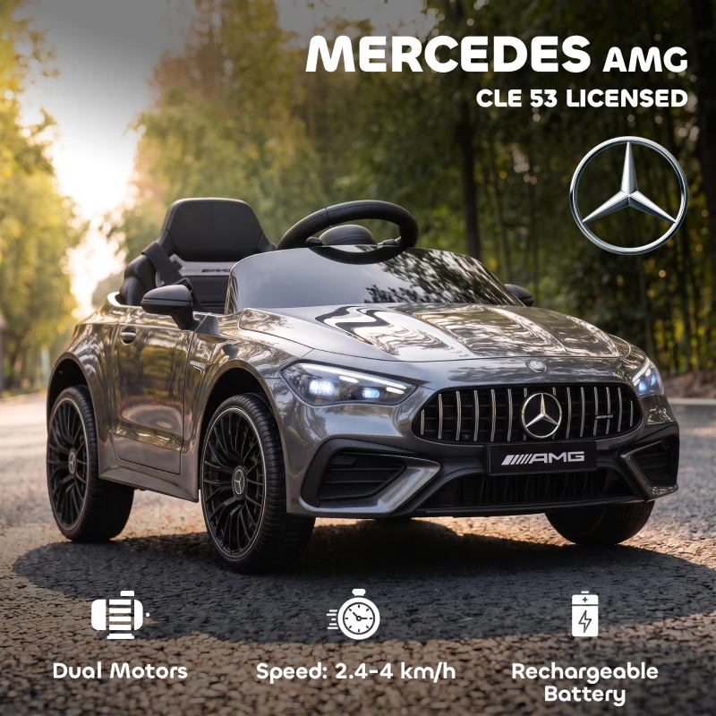 AIYAPLAY Licensed Mercedes AMG Kids Electric Car, 12V Ride On Car with Dual Motors, Remote Control for 3-6 Years, Grey