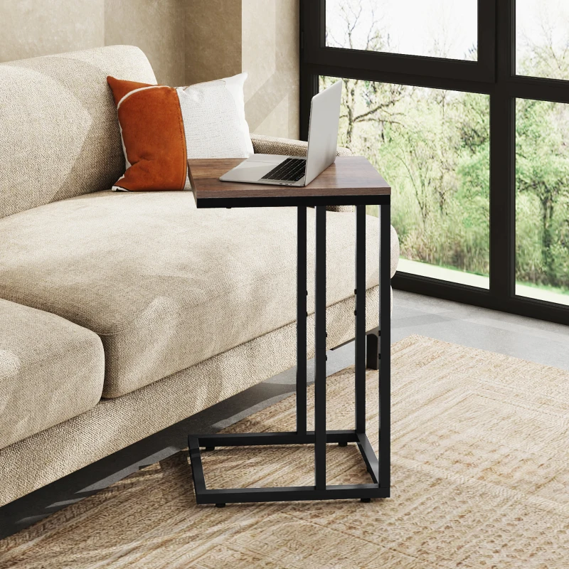 WLIVE C-Shaped Side Table, Built with Solid Metal Frame and Open Storage Design, Slim Structure Perfect for Small Spaces, Ideal for Living Room and Bedroom, Brown