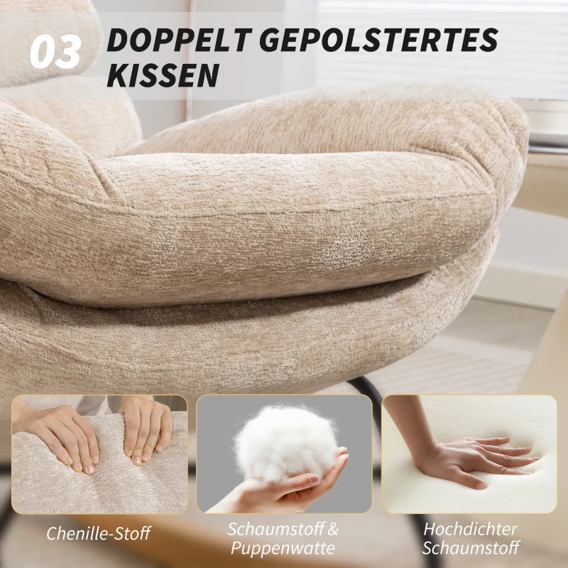 HOMCOM Gepolsterter Schaukelstuhl mit Stahlbeinen und Holzkufen, Cremeweiß