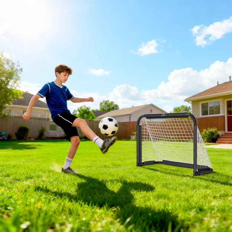 HOMCOM Lot de 2 Mini Cages de Football Pliables avec Filet et Piquets d'Ancrage au Sol, Métal Époxy et Oxford, 90x36x60cm, Noir