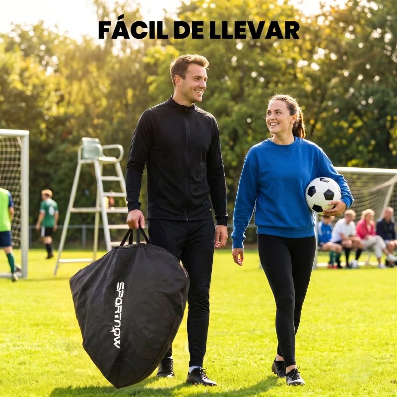 SPORTNOW Portería de Fútbol Pop-Up Plegable Red Portátil con Bolsa de Transporte 4 Piquetas en U y Varillas de Fibra de Vidrio