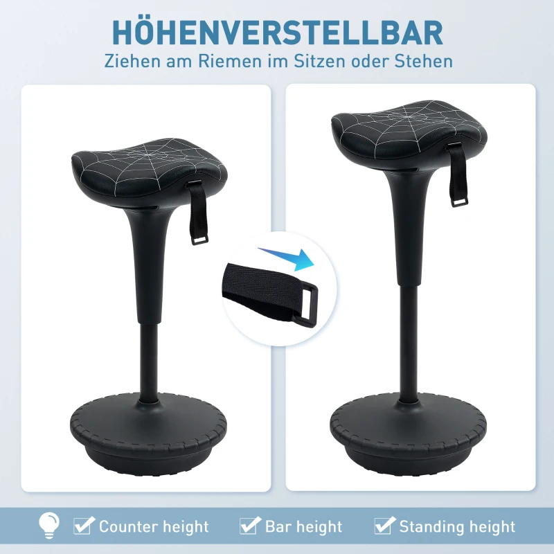 Vinsetto Bürohocker mit Schwenkfunktion, ergonomischer Hocker, höhenverstellbar 65,5-83,5 cm 120° neigbar Schwarz