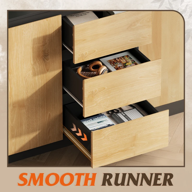 WLIVE Chest of Drawers with 3 Drawers, Cabinet with 2 Door 4 Shelvses, Modern Storage Unit, for Living Room, Bedroom, Hallway, (Black + Oak, 2 Door 3 Drawer)