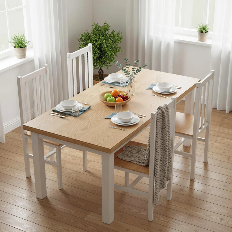 HOMCOM 4er-Set Küchenstühle Esszimmerstühle Stühle, Massivholz, modernes Design, 38, 5 cm x 47,5 cm x 99 cm, Natur