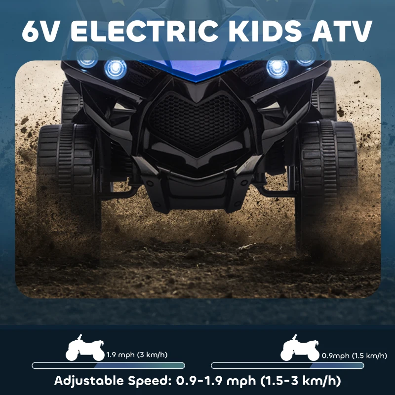 AIYAPLAY 6V Kids ATV, 4 Wheeler Electric Ride on Car with Music and LED Headlights, for Ages 18-56 Months Boys and Girls, Blue