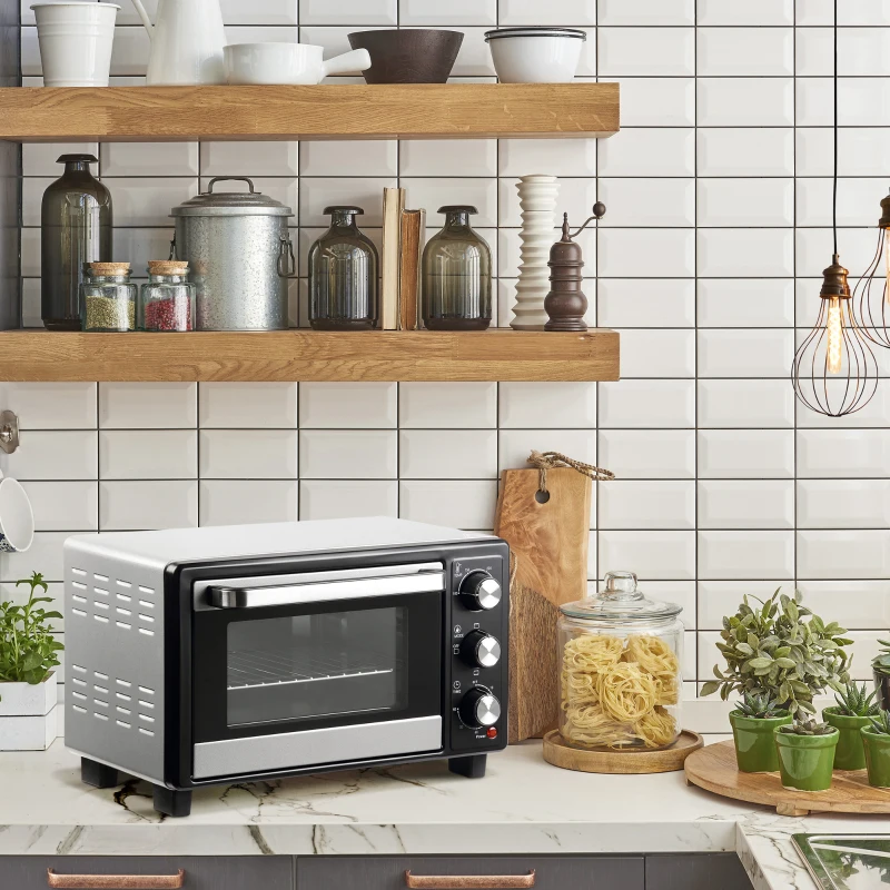 HOMCOM 16L Mini 1400W Countertop Oven - Black/Silver Tone