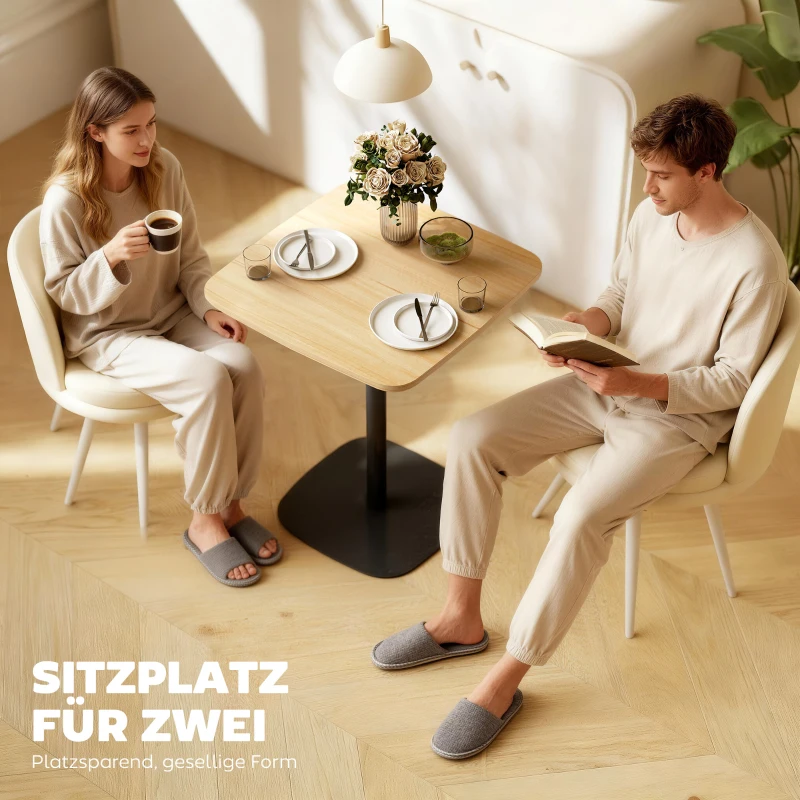 HOMCOM Kleiner Esstisch, 60 cm, quadratisch, MDF-Tischplatte, Stahlsockel, für Wohnzimmer, Esszimmer, Küche, Naturholz+Schwarz