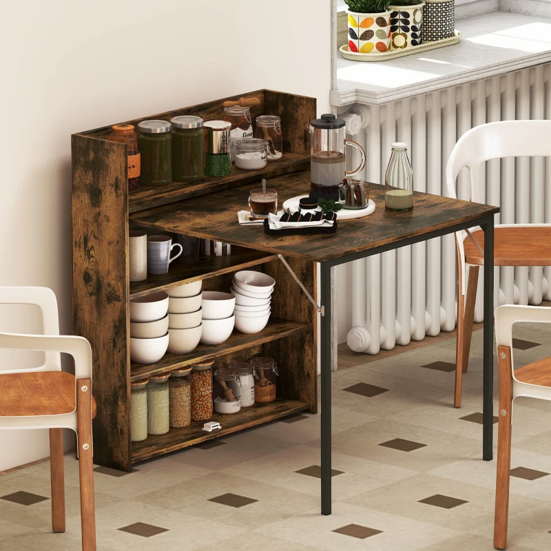 HOMCOM Esstisch Klappbar mit Regal, Industrie-Design, Platzsparend, Für Kleine Räume, 80x90x93cm, Rustikal-Braun