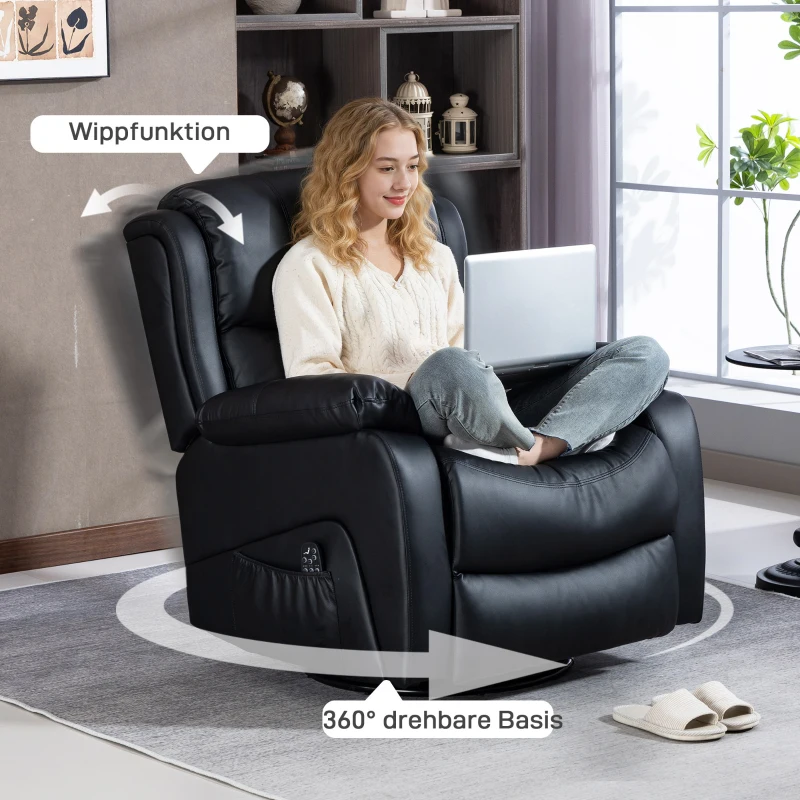 HOMCOM Massagesessel, Wärme- & Liegefunktion, Kunstleder, bis 150kg, 97x92x104cm, Schwarz