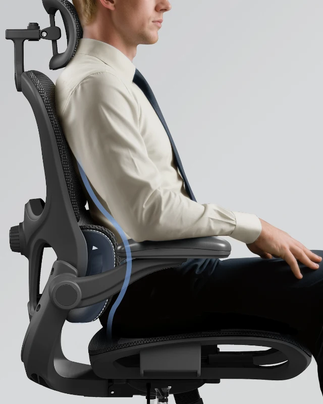 DEVAISE Ergonomic High Back Chair, Breathable Mesh Office Chair Featuring Dynamic Lumbar Support, Adjustable Headrest, 3D Armrests and 360° Swivel Function for Home Office, Black