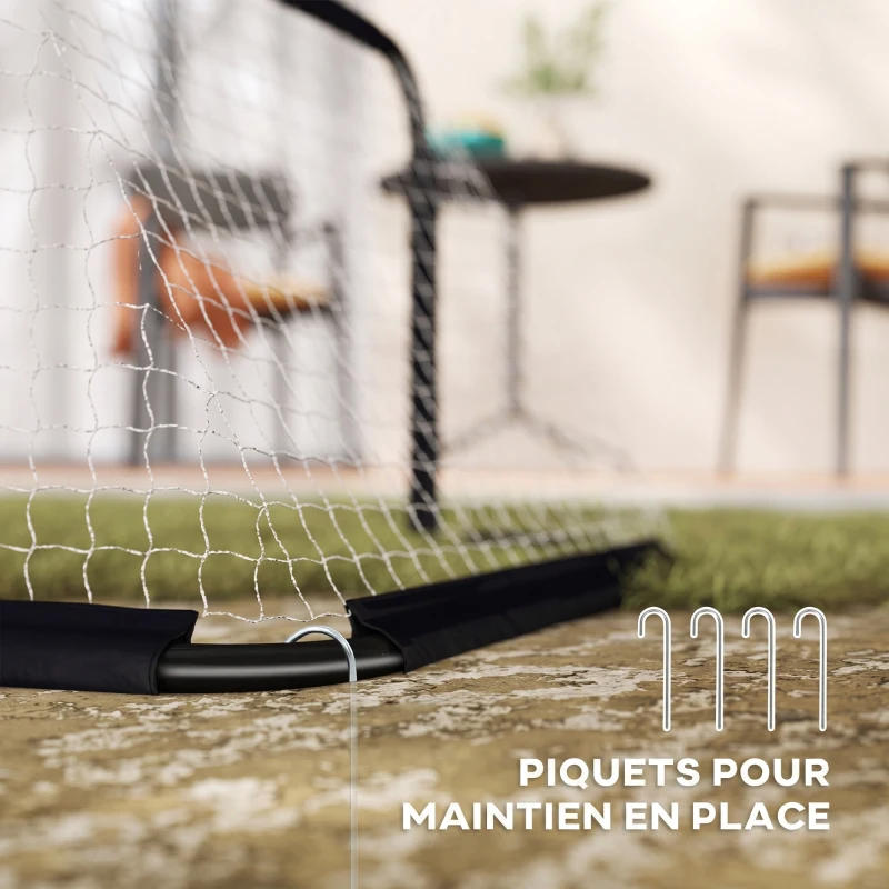 HOMCOM Lot de 2 Mini Cages de Football Pliables avec Filet et Piquets d'Ancrage au Sol, Métal Époxy et Oxford, 90x36x60cm, Noir