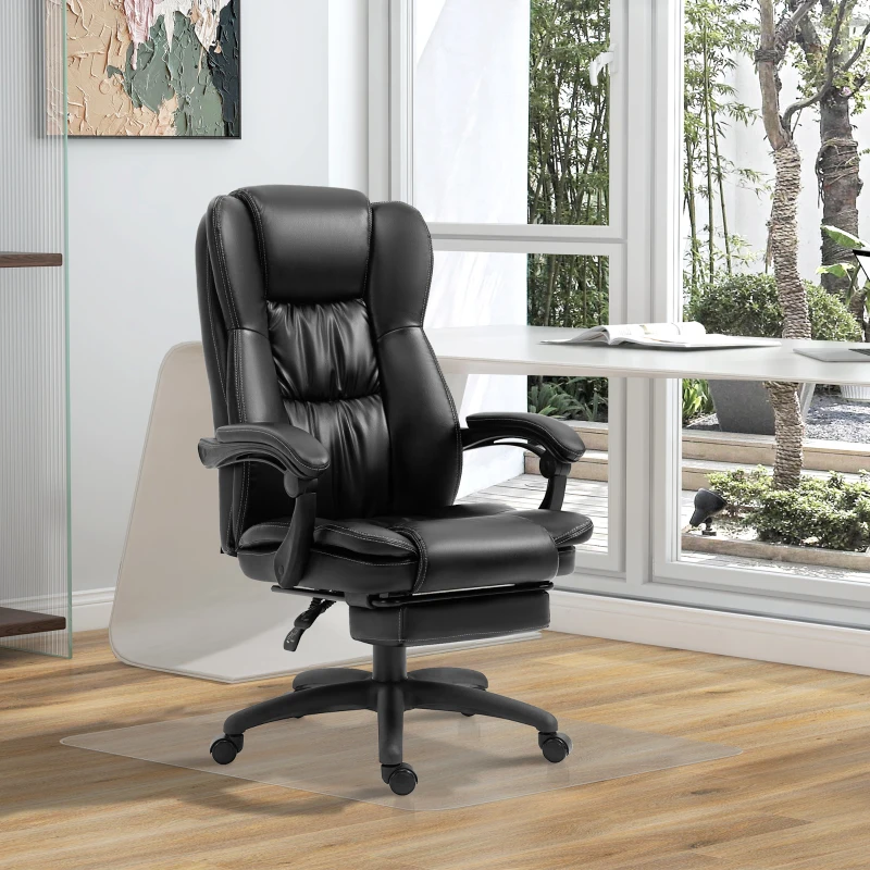 Vinsetto Conjunto para Escritório Inclui 1 Cadeira com 6 Pontos de Massagem 68,5x68,5x113-121 cm e 1 Tapete Protetor Preto e Transparente