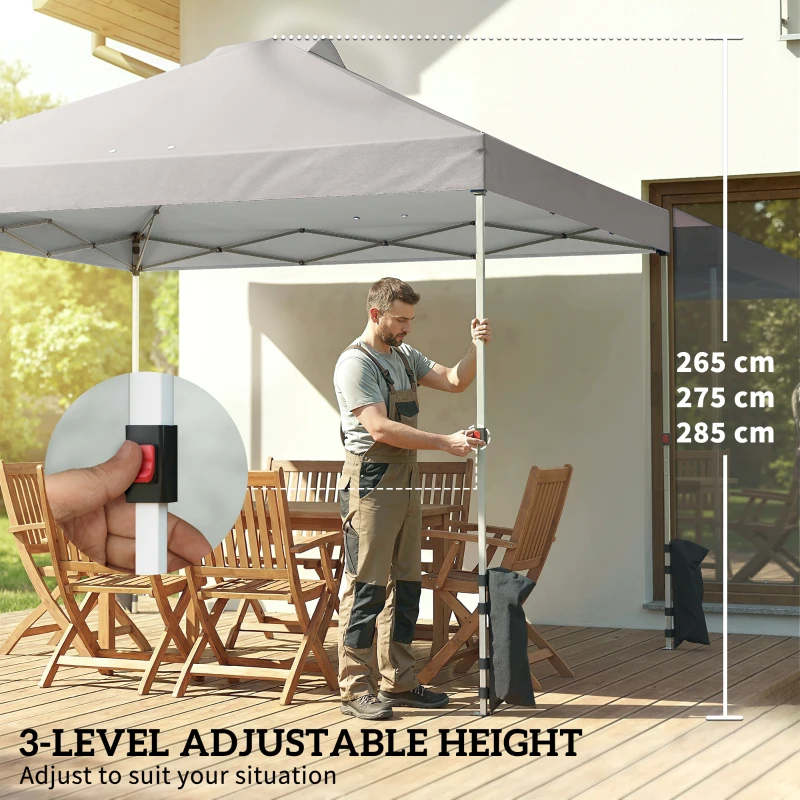 Outsunny Pop Up Gazebo Waterproof Height Adjustable Canopy with 3 Sidewalls Wheeled Bag for Parties 3 x 3 m Grey