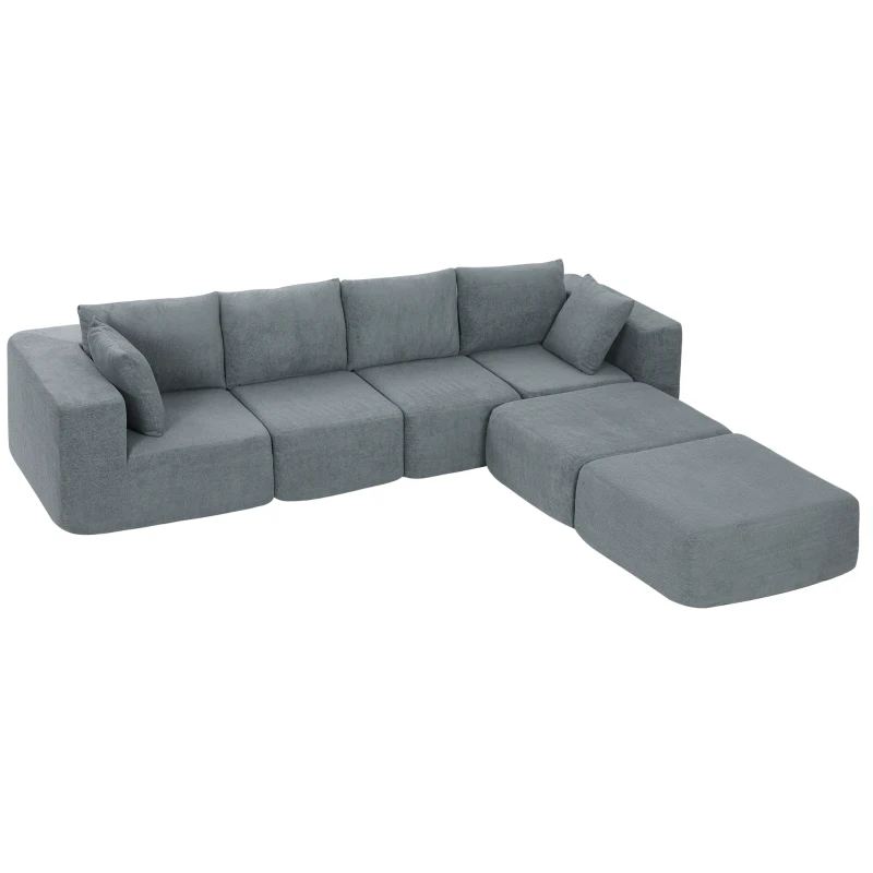 HOMCOM Modulares Ecksofa, U-Form Sofa mit breitem und tiefem Sitz, 2 Hocker, dunkelgrau