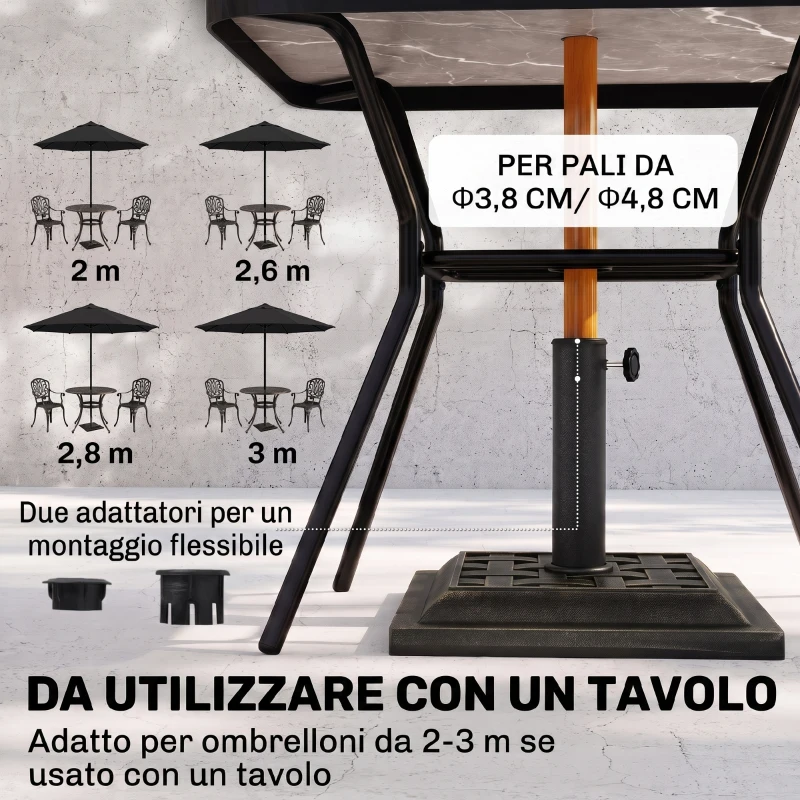 Outsunny Base para Sombrilla de Jardín Peso Neto 9 kg Soporte de Parasol Apto para Mástil de 38mm/48mm para Terraza Patio Exterior Ø44x32 cm Bronce