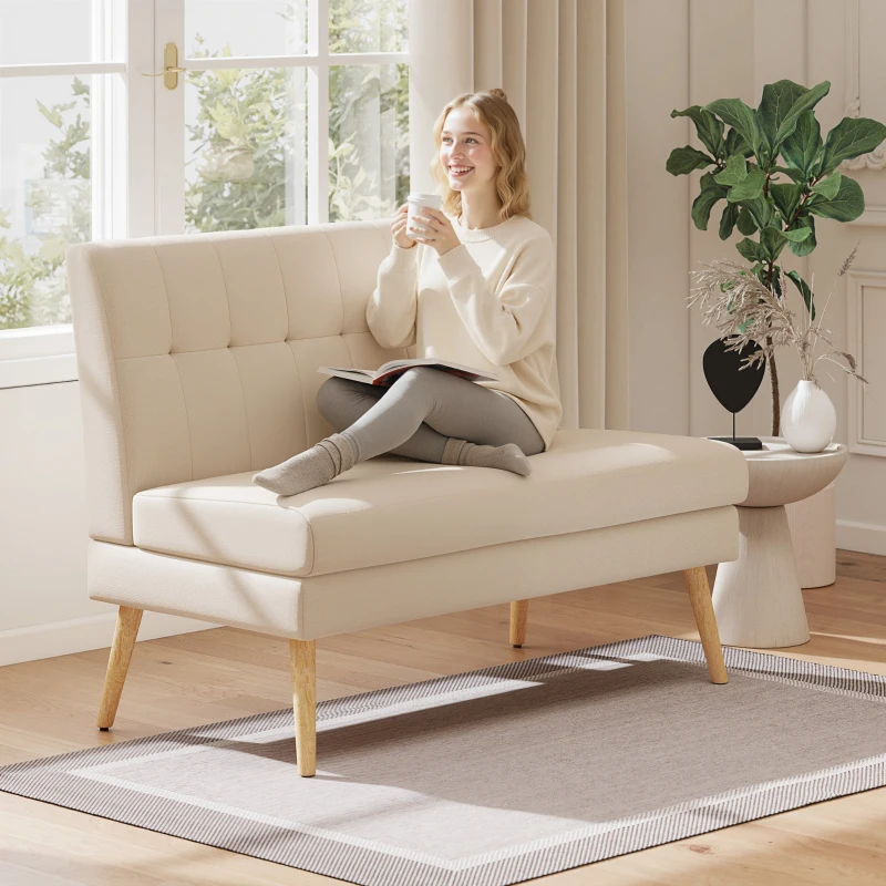 HOMCOM 2-Sitzer-Sofa, getuftete Rückenlehne, Holzbeine, dicke Polsterung, Leinenoptik, für kleine Räume, Beige