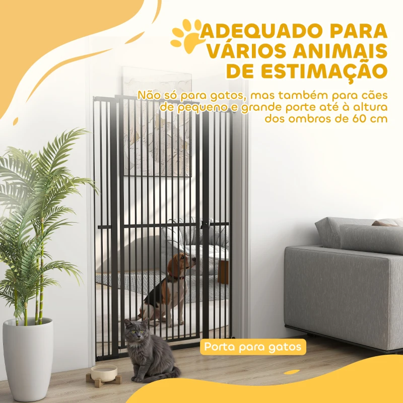 PawHut Barreira para Cães Extra Alta com Largura Ajustável 77-104 cm Barreira de Segurança para Cães e Gatos com 2 Extensões Preto