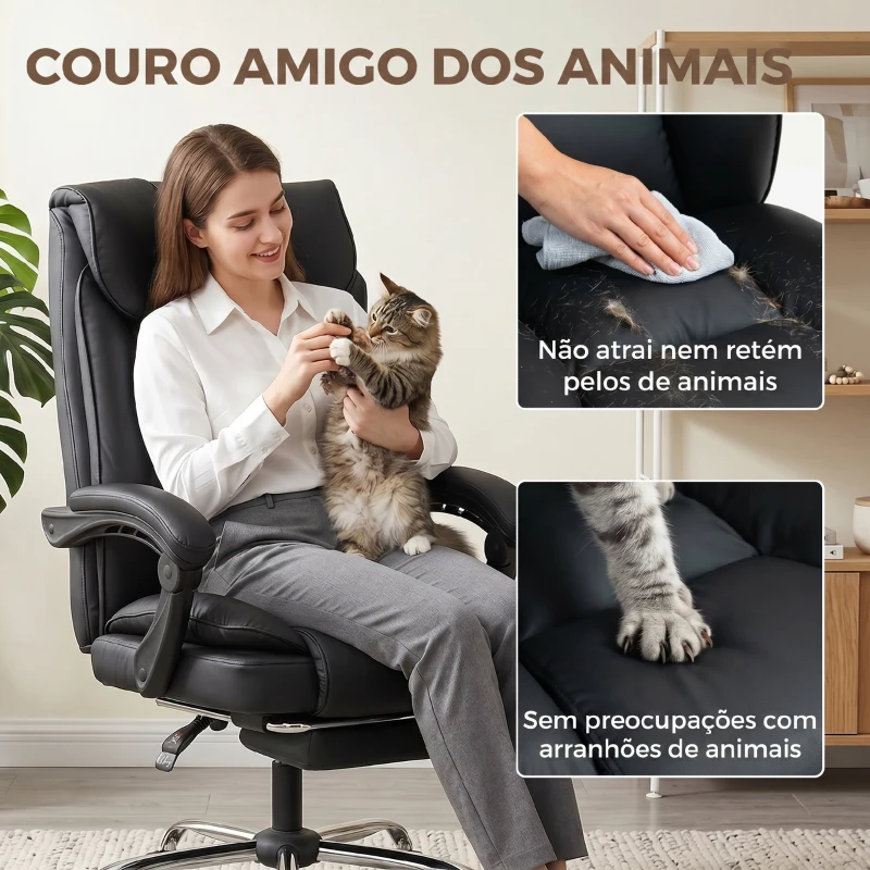 HOMCOM Cadeira de Escritório Ergonômica Ajustável Reclinável até 155° Giratória 360° com Apoio para os Pés para Estúdio Preto