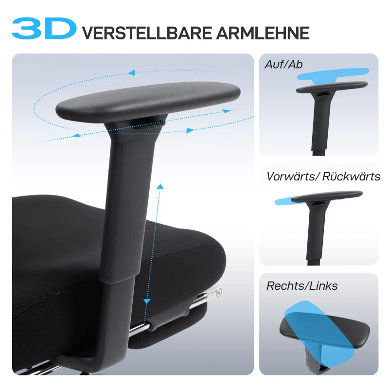 HOMCOM Ergonomischer Bürostuhl mit Rollen, Netzstoff, Lendenstütze, Computerstuhl mit Armlehnen, verstellbare Kopfstütze
