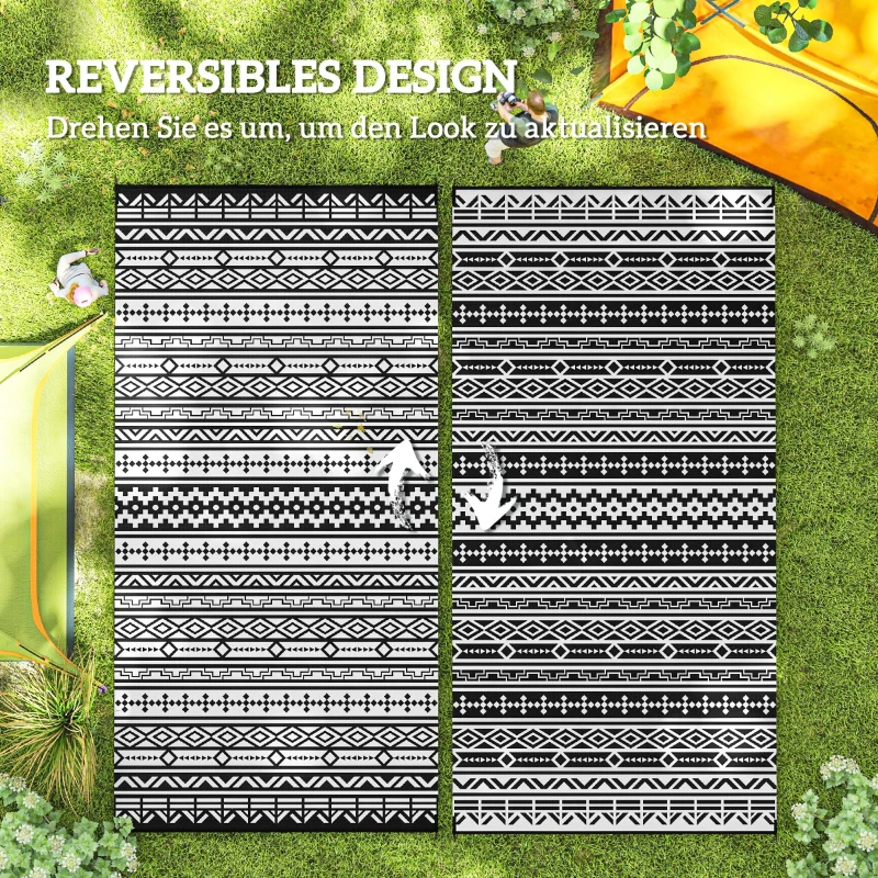 Outsunny Outdoor Teppich robuster Wetterfest Outdoorteppich, Carpet mit Boho-Style, Outdoor-Teppich für Wohnzimmer Balkon