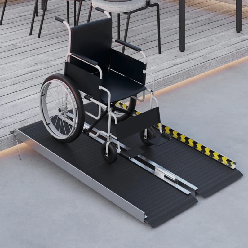 HOMCOM Rollstuhlrampe, zusammenklappbar, rutschfeste Oberfläche, vielseitig einsetzbar, tragbar, Aluminium, Schwarz