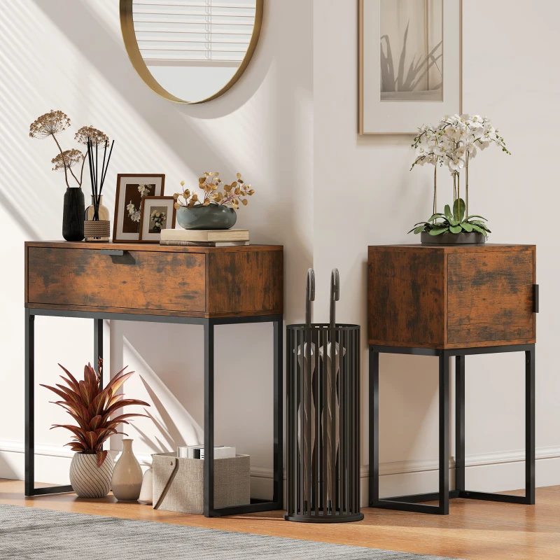 HOMCOM Konsolentisch Flurtisch mit Schublade, Industrie-Design, Flur Wohnzimmer, 80x30x76 cm, Schwarz