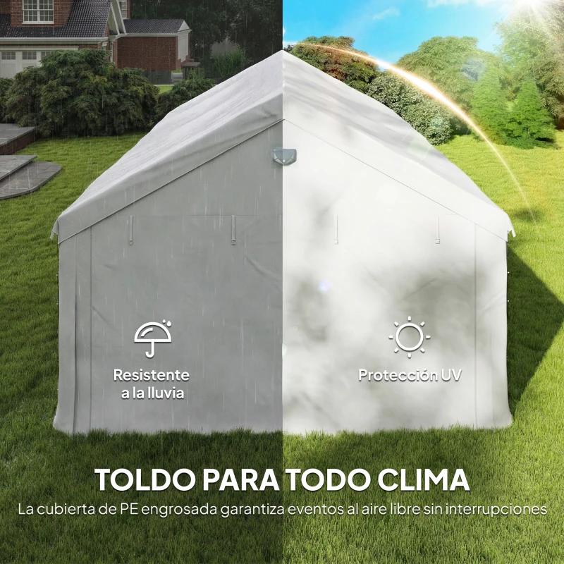 Outsunny Carpa para Fiestas 4x6 m Carpa de Jardín con Luces LED Paredes Extraíbles 2 Puertas y Ventanas UPF30+ para Boda Blanco