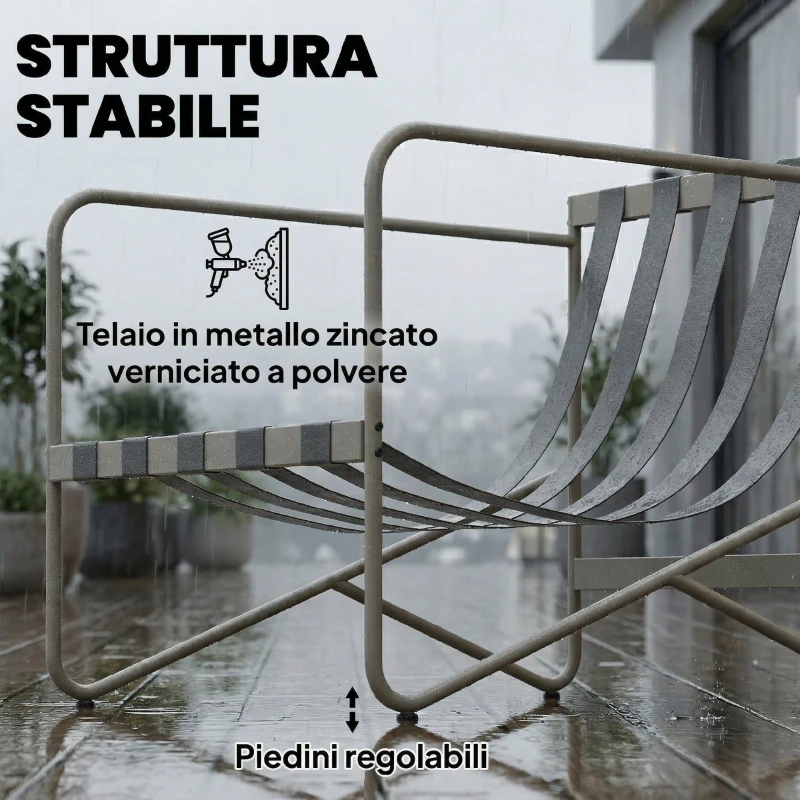 Outsunny Set da Giardino 4pz con Divano 2 Posti, 2 Poltrone e Tavolino, in Metallo Zincato, Rosa
