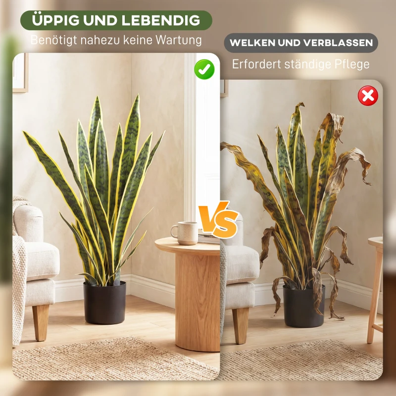 Outsunny Künstliche Schlangenpflanze groß 77 cm Kunstpflanze im Topf für Wohnzimmer Geschenk
