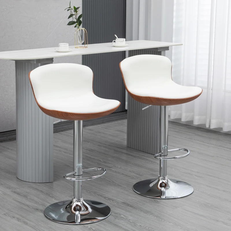 HOMCOM 2er-Set Barhocker, höhenverstellbar, Metallgestell, drehbarer Sitz, Cremeweiß