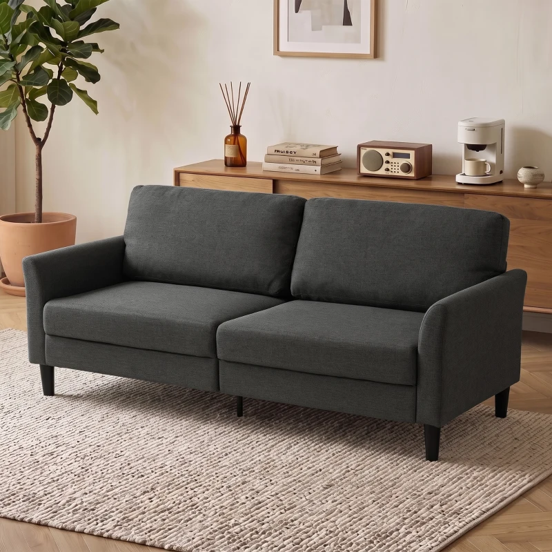 HOMCOM 3-Sitzer-Sofa aus Stoff in Leinenoptik mit geschwungenen Armlehnen und dicker Polsterung, Dunkelgrau
