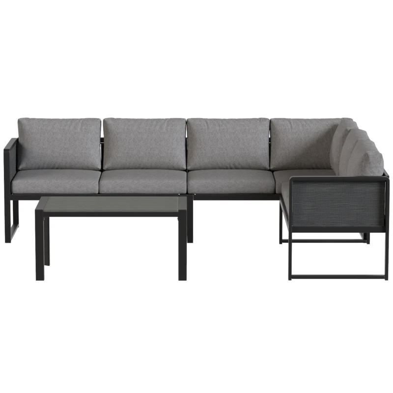 Outsunny Salotto da Giardino 6pz Modulabile con 3 Divanetti 2 Posti e Tavolino Basso, in Metallo e Legno Grigio