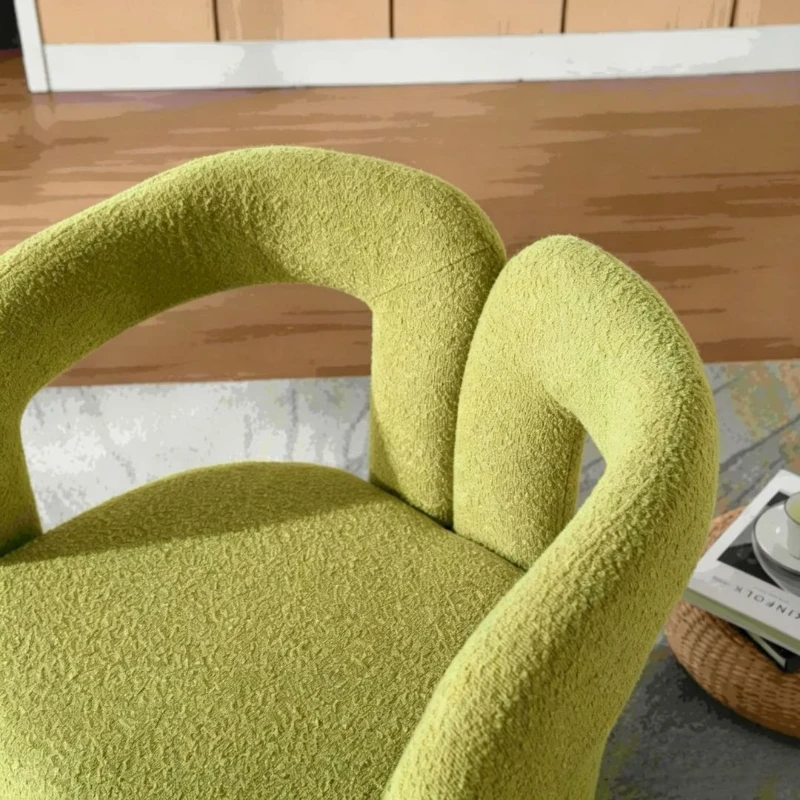 Drehbarer Polsterstuhl, gepolstert mit Bouclé-Stoff, tonnenförmiges Design, Olivgrün