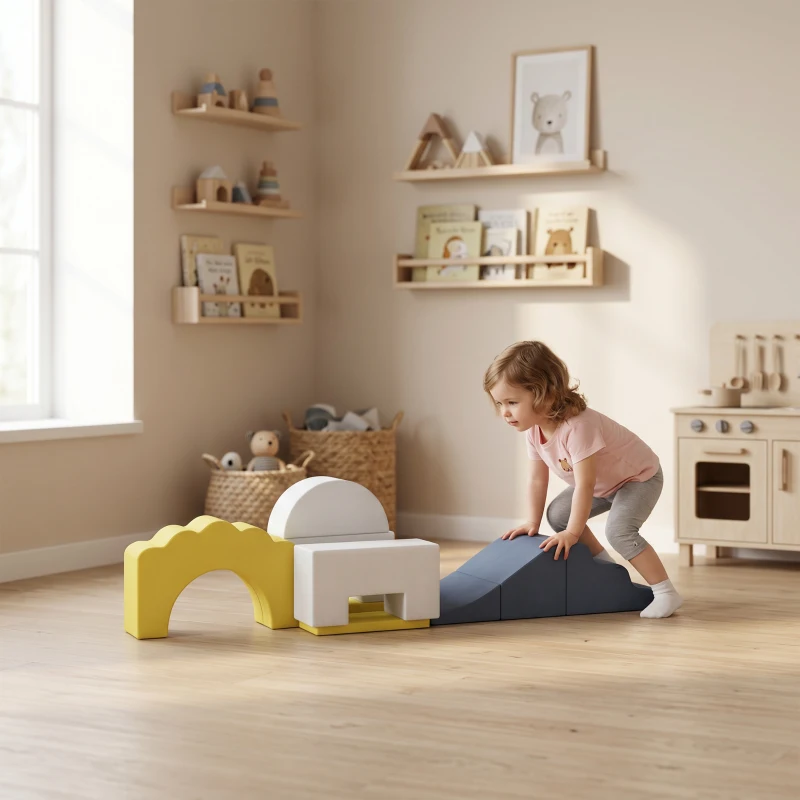 AIYAPLAY Juego de 7 Bloques de Espuma para Niños Bloques de Psicomotricidad con Base Antideslizante para 0,5-3 Años Amarillo