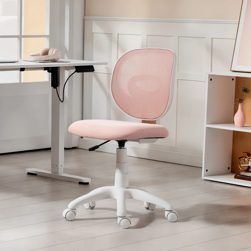 HOMCOM Bürostuhl Ergonomischer Schreibtischstuhl mit C-förmiger Rückenstütze, Höhenverstellbar Rosa