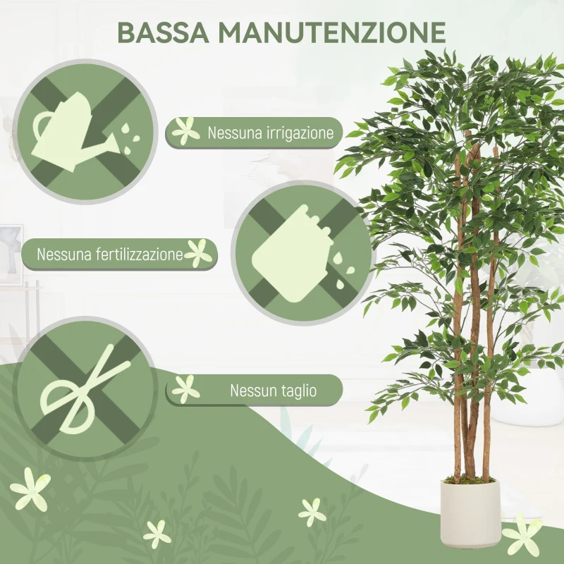 HOMCOM Pianta Artificiale di Baniano in PEVA e Legno con Rami Orientabili e Vaso Contenitore in PP e Cemento